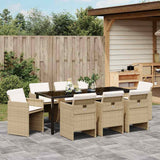 Set da Pranzo per Giardino con cuscino 9 pcs Beige polyrattan