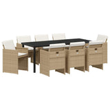 Set da Pranzo per Giardino con cuscino 9 pcs Beige polyrattan