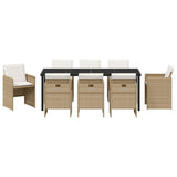 Set da Pranzo per Giardino con cuscino 9 pcs Beige polyrattan