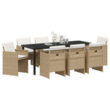 Set da Pranzo per Giardino con cuscino 9 pcs Beige polyrattan