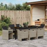 Set da Pranzo per Giardino 9 pcs Grigio chiaro polyrattan