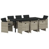 Set da Pranzo per Giardino 9 pcs Grigio chiaro polyrattan