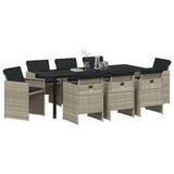 Set da Pranzo per Giardino 9 pcs Grigio chiaro polyrattan