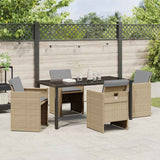Set da Pranzo per Giardino con cuscino 5 pcs Beige polyrattan