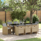 Set da Pranzo per Giardino con cuscino 9 pcs Beige polyrattan
