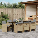 Set da Pranzo per Giardino con cuscino 9 pcs Beige polyrattan