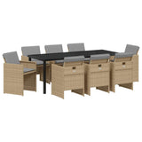 Set da Pranzo per Giardino con cuscino 9 pcs Beige polyrattan