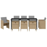 Set da Pranzo per Giardino con cuscino 9 pcs Beige polyrattan