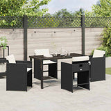 Set da Pranzo per Giardino con cuscino 5 pcs Nero polyrattan