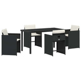 Set da Pranzo per Giardino con cuscino 5 pcs Nero polyrattan