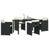 Set da Pranzo per Giardino con cuscino 5 pcs Nero polyrattan