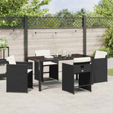 Set da Pranzo per Giardino con cuscino 5 pcs Nero polyrattan