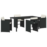 Set da Pranzo per Giardino con cuscino 5 pcs Nero polyrattan
