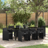 Set da Pranzo per Giardino con cuscino 9 pcs Nero polyrattan