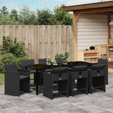 Set da Pranzo per Giardino con cuscino 9 pcs Nero polyrattan