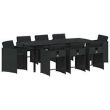 Set da Pranzo per Giardino con cuscino 9 pcs Nero polyrattan