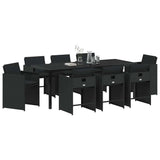 Set da Pranzo per Giardino con cuscino 9 pcs Nero polyrattan
