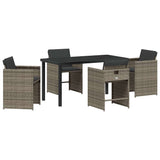 Set da Pranzo per Giardino con cuscino 5 pcs Grigio polyrattan
