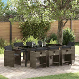 Set da Pranzo per Giardino con cuscino 9 pcs Grigio polyrattan