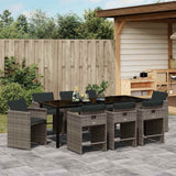 Set da Pranzo per Giardino con cuscino 9 pcs Grigio polyrattan