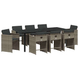 Set da Pranzo per Giardino con cuscino 9 pcs Grigio polyrattan