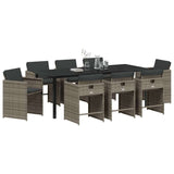 Set da Pranzo per Giardino con cuscino 9 pcs Grigio polyrattan