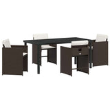 Set da Pranzo per Giardino con cuscino 5 pcs Marrone polyrattan