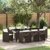 Set da Pranzo per Giardino con cuscino 9 pcs Marrone polyrattan