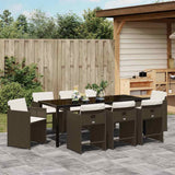 Set da Pranzo per Giardino con cuscino 9 pcs Marrone polyrattan
