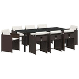 Set da Pranzo per Giardino con cuscino 9 pcs Marrone polyrattan