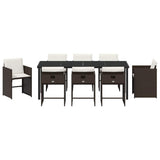 Set da Pranzo per Giardino con cuscino 9 pcs Marrone polyrattan