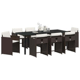 Set da Pranzo per Giardino con cuscino 9 pcs Marrone polyrattan