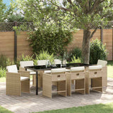 Set da Pranzo per Giardino con cuscino 9 pcs Beige polyrattan