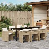 Set da Pranzo per Giardino con cuscino 9 pcs Beige polyrattan