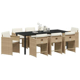 Set da Pranzo per Giardino con cuscino 9 pcs Beige polyrattan