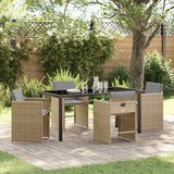 Set da Pranzo per Giardino con cuscino 5 pcs Beige polyrattan