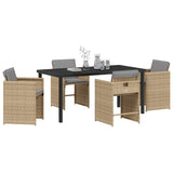 Set da Pranzo per Giardino con cuscino 5 pcs Beige polyrattan