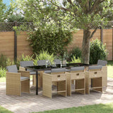 Set da Pranzo per Giardino con cuscino 9 pcs Beige polyrattan