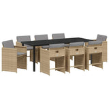 Set da Pranzo per Giardino con cuscino 9 pcs Beige polyrattan