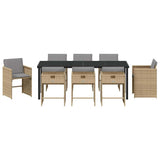 Set da Pranzo per Giardino con cuscino 9 pcs Beige polyrattan