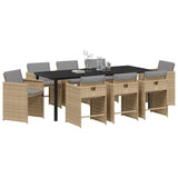 Set da Pranzo per Giardino con cuscino 9 pcs Beige polyrattan