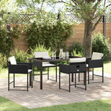 Set da Pranzo per Giardino con cuscino 5 pcs Nero polyrattan
