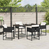 Set da Pranzo per Giardino con cuscino 5 pcs Nero polyrattan