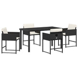 Set da Pranzo per Giardino con cuscino 5 pcs Nero polyrattan