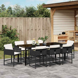 Set da Pranzo per Giardino con cuscino 9 pcs Nero polyrattan