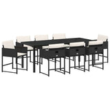 Set da Pranzo per Giardino con cuscino 9 pcs Nero polyrattan