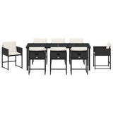 Set da Pranzo per Giardino con cuscino 9 pcs Nero polyrattan
