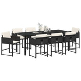 Set da Pranzo per Giardino con cuscino 9 pcs Nero polyrattan