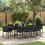 Set da Pranzo per Giardino con cuscino 9 pcs Nero polyrattan