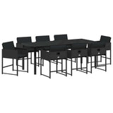 Set da Pranzo per Giardino con cuscino 9 pcs Nero polyrattan